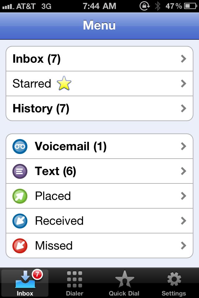 google voice free texting main menu