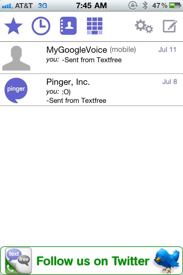 google voice free texting main menu